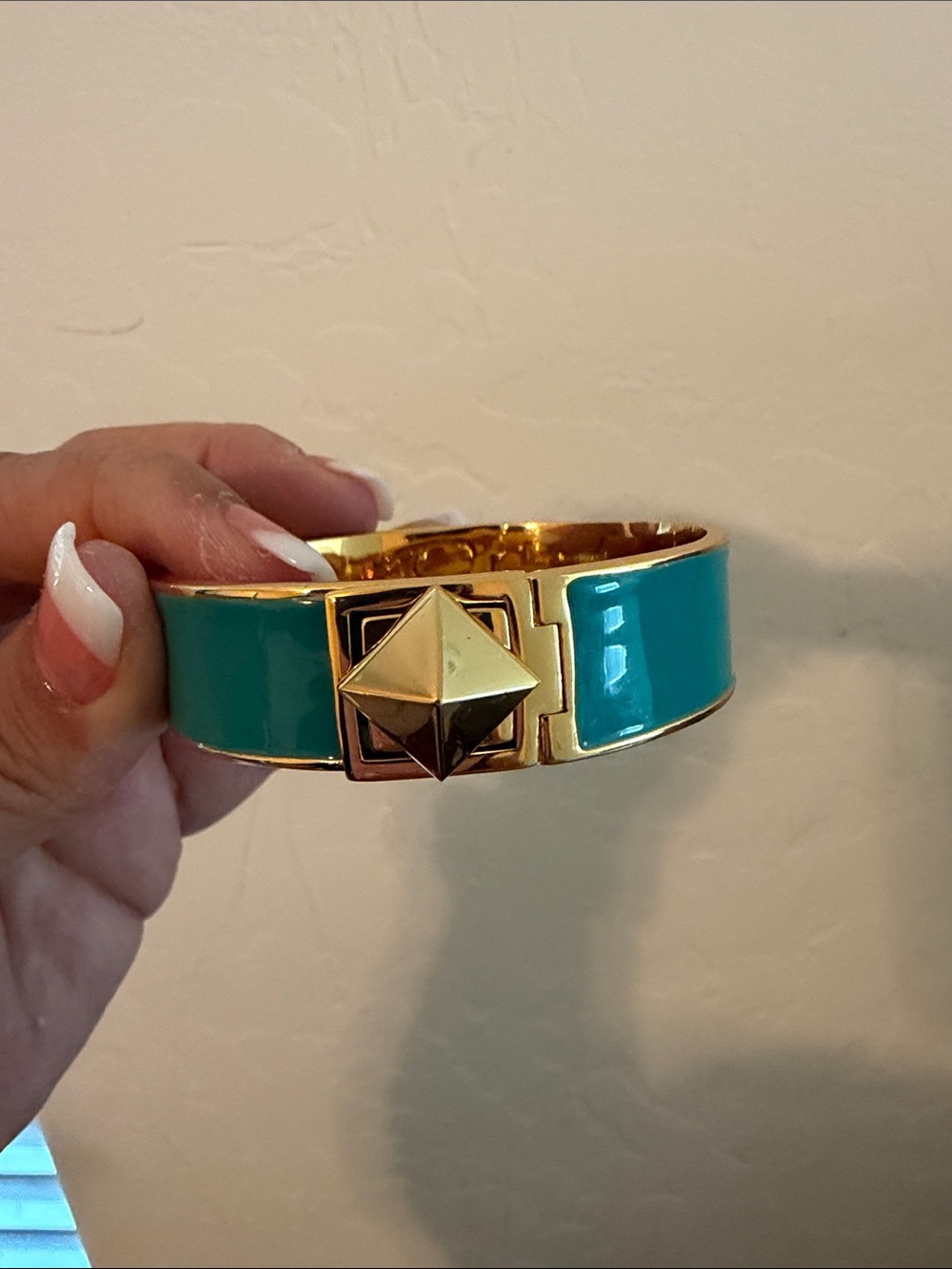 kate spade Gold & Teal Pyramid-Accent Cuff Bracelet